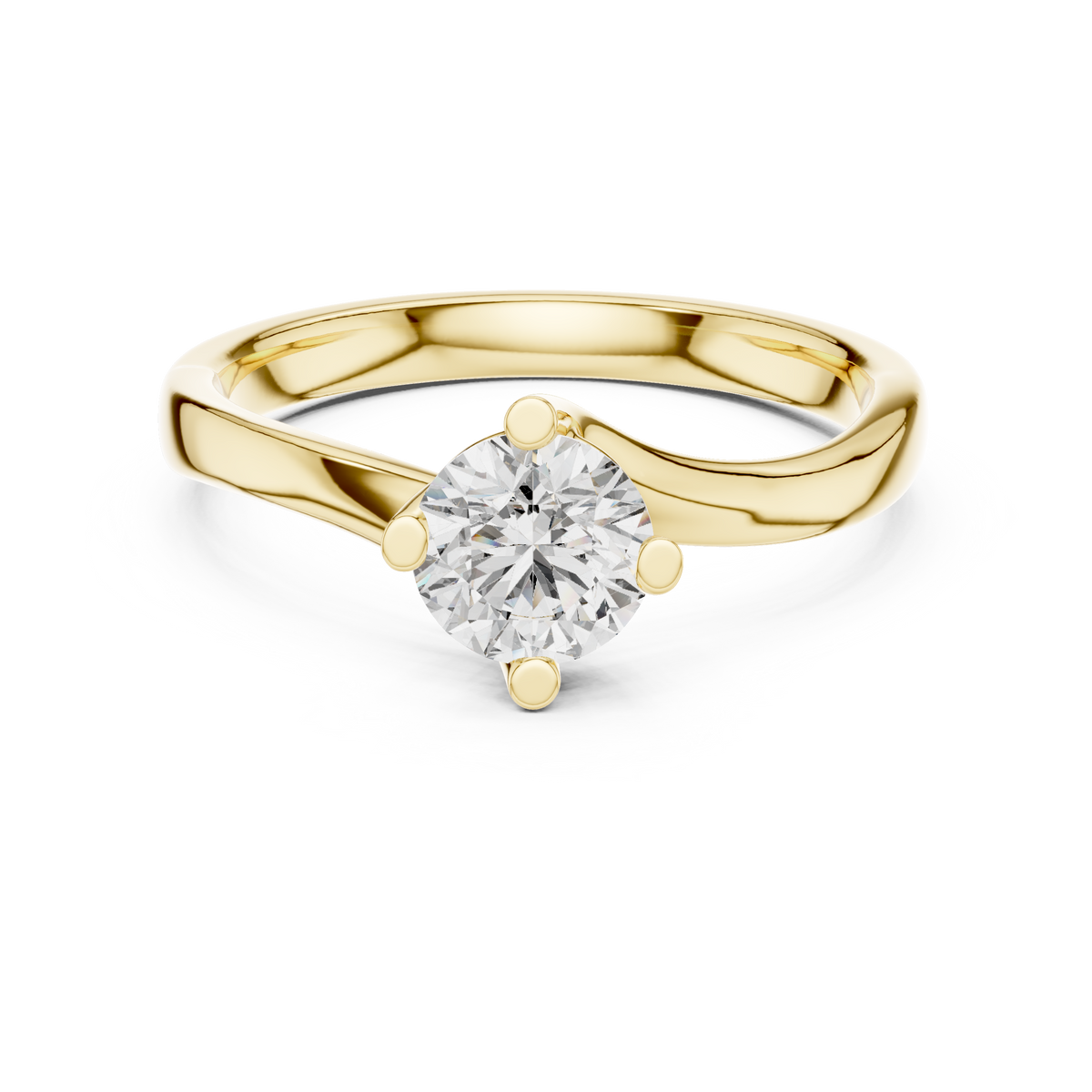 Round Moissanite Twist Bypass Solitaire Ring in yellow 925 sterling silver, view 4