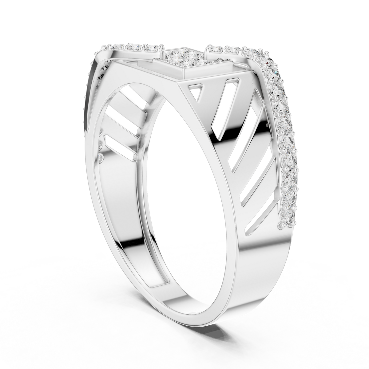 Men's Wide Openwork Square Cluster Moissanite Band in white 925 sterling silver, view 1