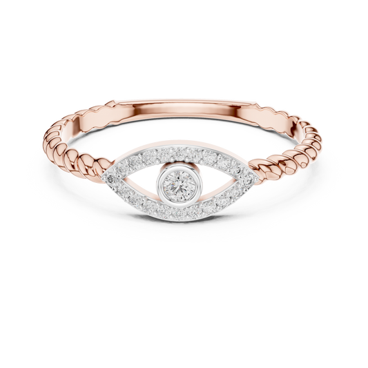 Evil Eye Moissanite Ring with Rope Shank in rose 925 sterling silver, view 4