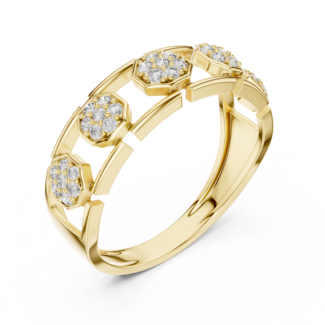 Octagon Cluster Station Moissanite Band in yellow 925 sterling silver, view 2
