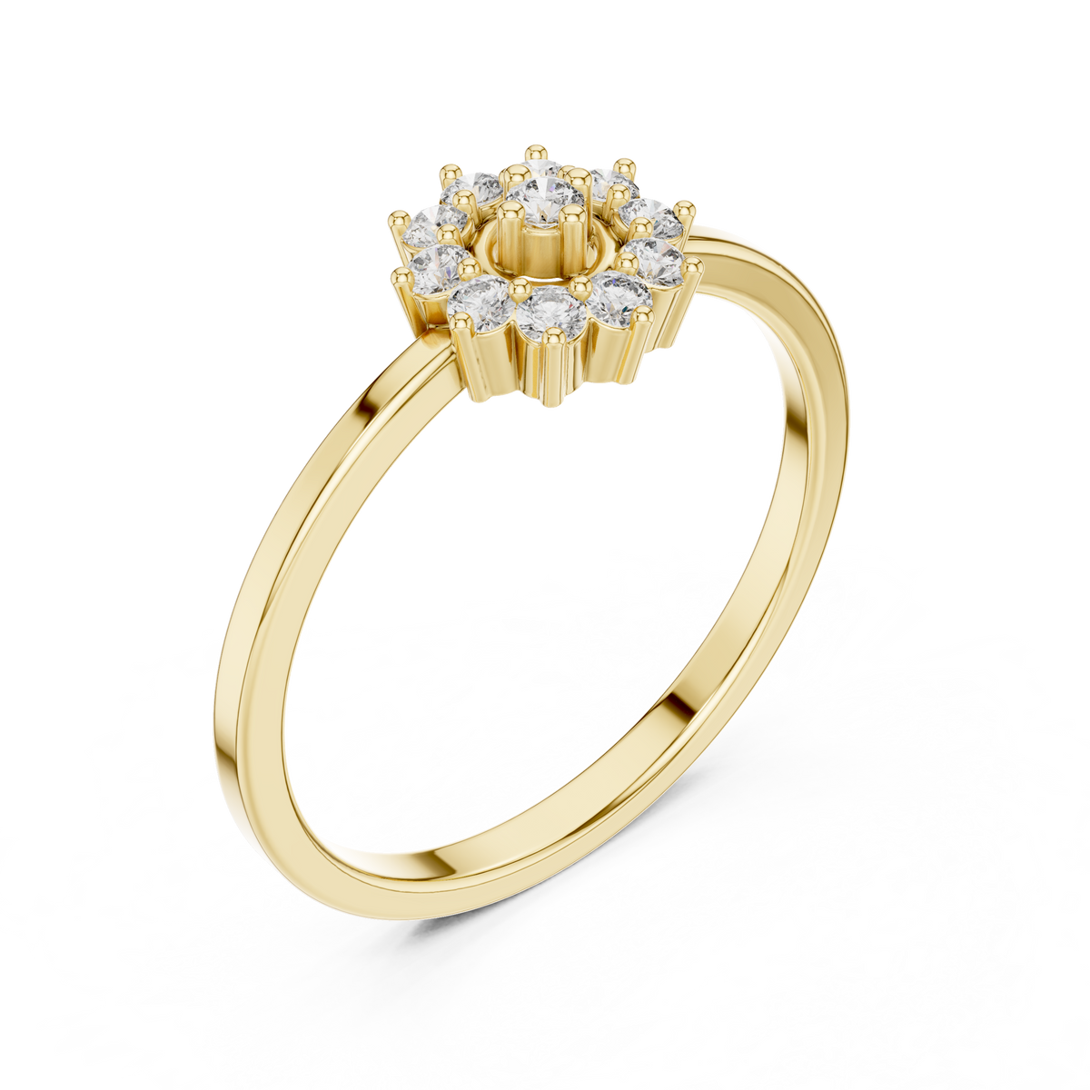 Flower Halo Cluster Moissanite Ring in yellow 925 sterling silver, view 2