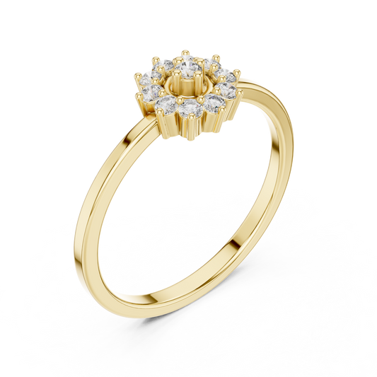 Flower Halo Cluster Moissanite Ring in yellow 925 sterling silver, view 2