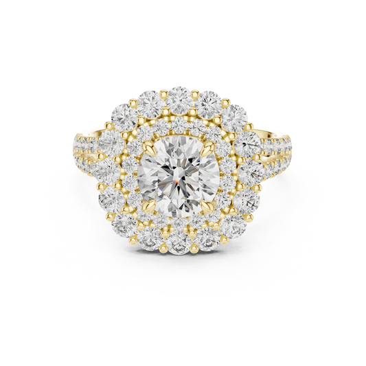 Round Cluster Halo Moissanite Engagement Ring in yellow 925 sterling silver, view 4