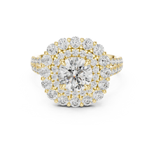 Round Cluster Halo Moissanite Engagement Ring in yellow 925 sterling silver, view 4