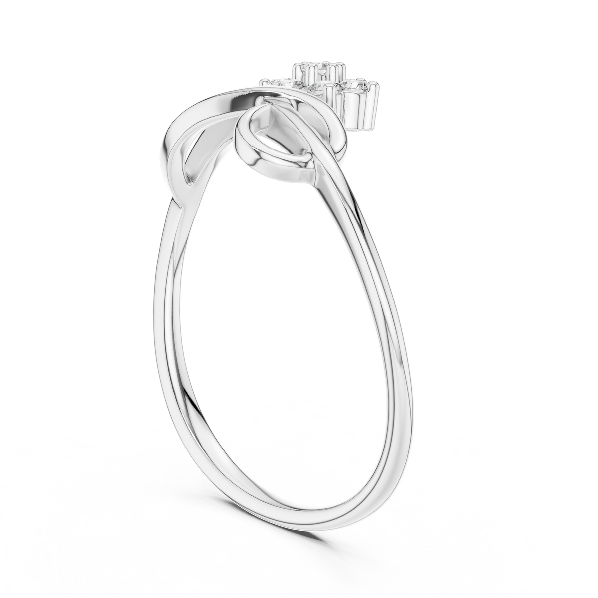 Flower Cluster Infinity Swirl Moissanite Ring in white 925 sterling silver, view 1