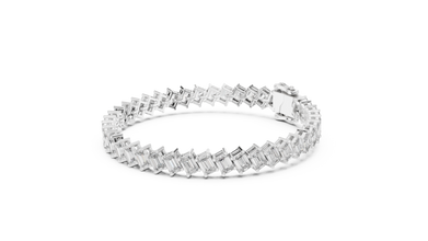 Diagonal Emerald Cut Moissanite Tennis Bracelet in white 925 sterling silver, view 2