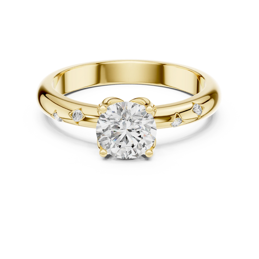 Round Solitaire Moissanite Ring with Bezel Accents in yellow 925 sterling silver, view 4