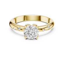 Round Solitaire Moissanite Ring with Bezel Accents in yellow 925 sterling silver, view 4