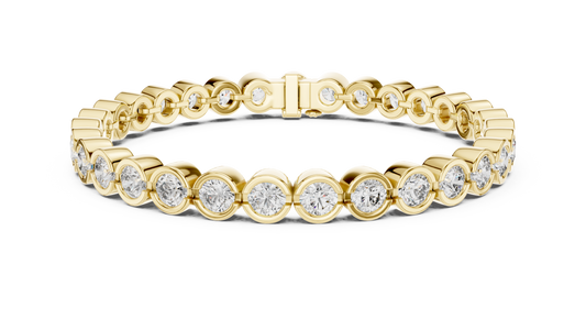 Bezel Set Round Moissanite Tennis Bracelet in yellow 925 sterling silver, view 1
