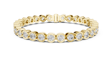 Bezel Set Round Moissanite Tennis Bracelet in yellow 925 sterling silver, view 1