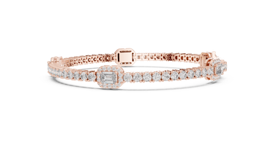 Emerald Halo Station Round Moissanite Tennis Bracelet in rose 925 sterling silver, view 4