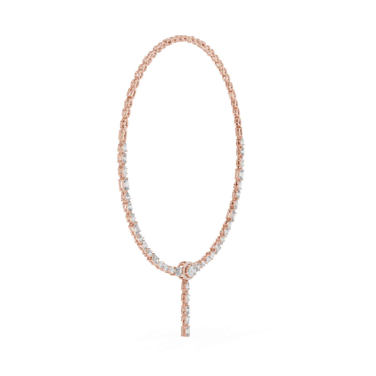 Mixed Shape Lariat Necklace in rose 925 sterling silver, view 3