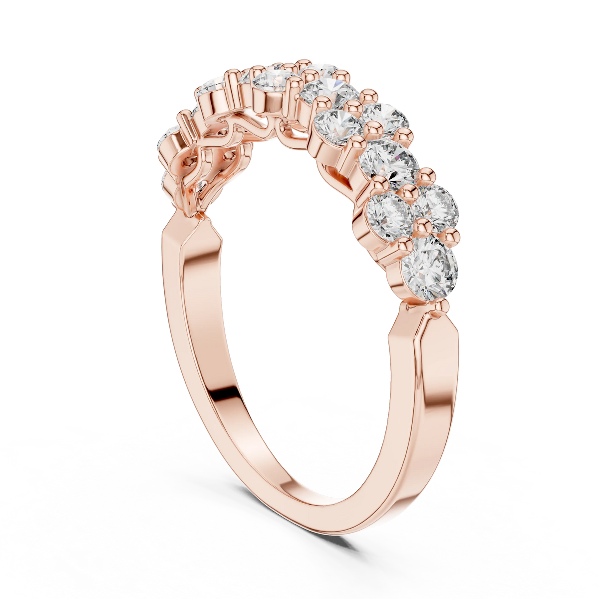 Floral Cluster Moissanite Half Eternity Band in rose 925 sterling silver, view 1