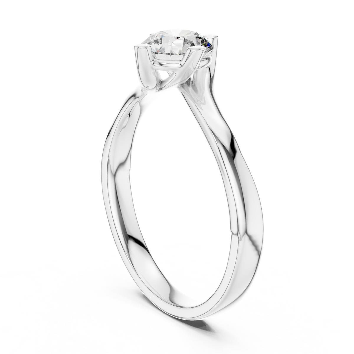 Round Moissanite Twist Bypass Solitaire Ring in white 925 sterling silver, view 1