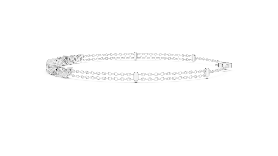 Mixed Shape Moissanite Station Chain Bracelet in white 925 sterling silver, view 4