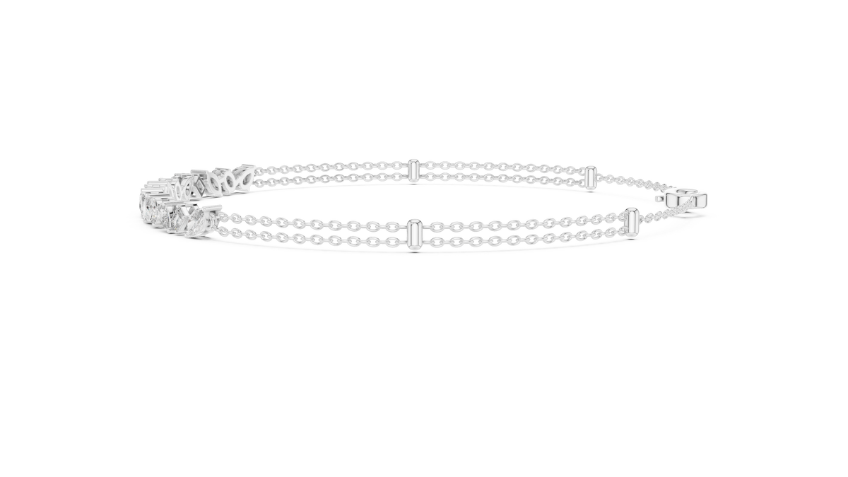 Mixed Shape Moissanite Station Chain Bracelet in white 925 sterling silver, view 4