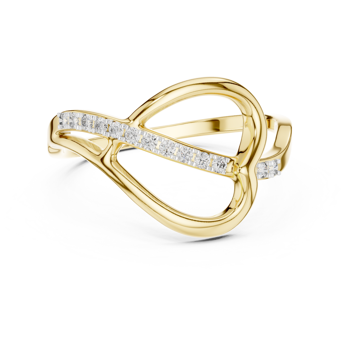 Sideways Heart Pavé Line Moissanite Ring in yellow 925 sterling silver, view 4