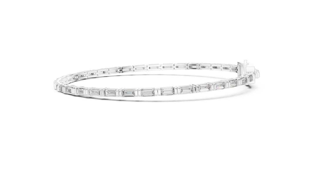 Baguette Moissanite Link Bracelet in white 925 sterling silver, view 4