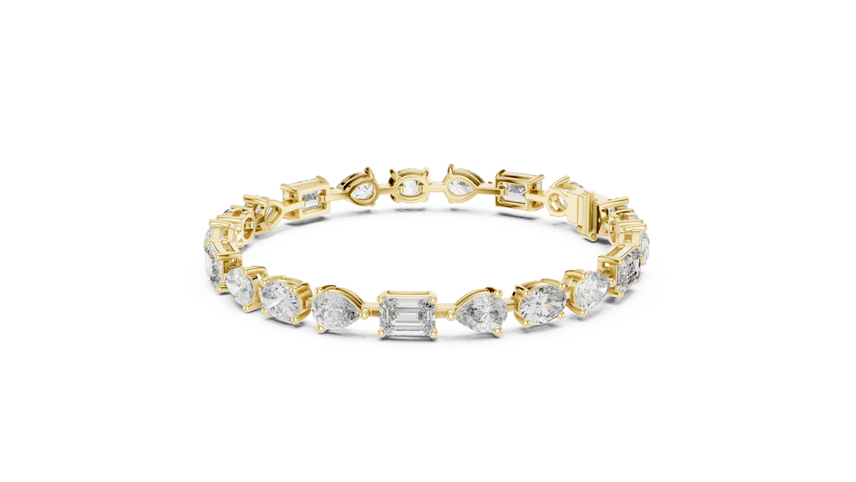 Oval Pear and Emerald Moissanite Tennis Bracelet in yellow 925 sterling silver, view 2