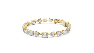 Oval Pear and Emerald Moissanite Tennis Bracelet in yellow 925 sterling silver, view 2