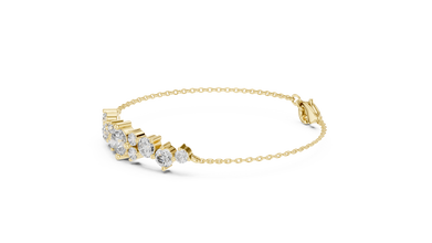 Graduated Round Moissanite Cluster Chain Bracelet in yellow 925 sterling silver, view 2