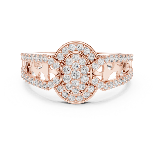 Oval Cluster Halo Moissanite Ring with Split Pavé Shank in rose 925 sterling silver, view 4