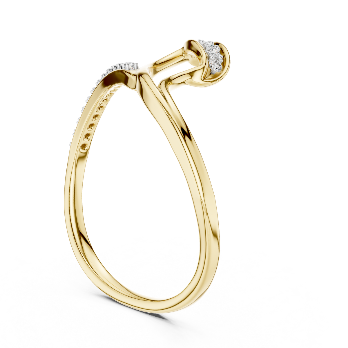 Ribbon Wave Bypass Moissanite Ring in yellow 925 sterling silver, view 1