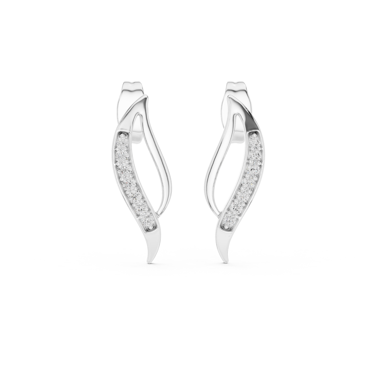 Moissanite Pavé Wave Stud Earrings in white 925 sterling silver, view 4