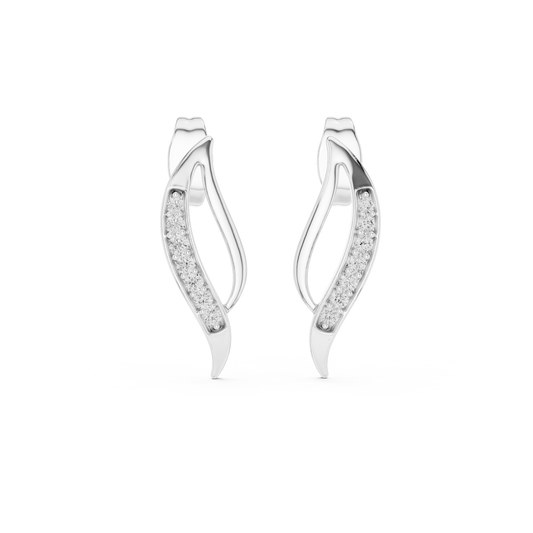 Moissanite Pavé Wave Stud Earrings in white 925 sterling silver, view 4
