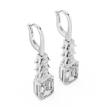 Emerald cut moissanite drop earrings in white 925 sterling silver, view 2