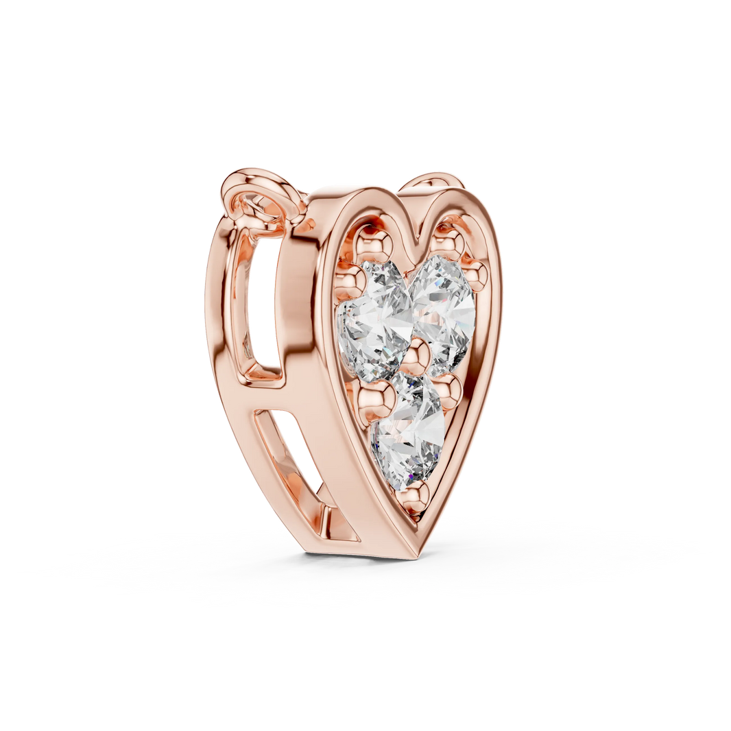Heart Three Stone Moissanite Pendant in rose 925 sterling silver, view 3