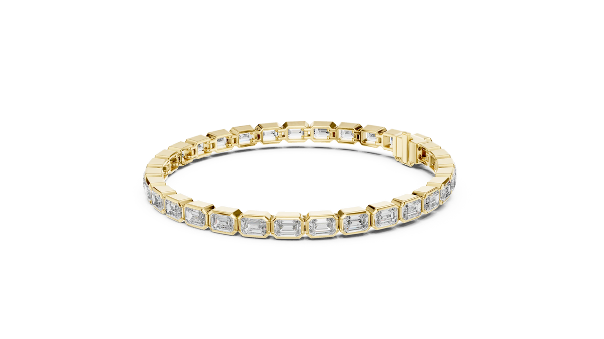 Emerald Cut Bezel Moissanite Tennis Bracelet in yellow 925 sterling silver, view 2