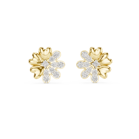Moissanite Scatter Flower Stud Earrings in yellow 925 sterling silver, view 4
