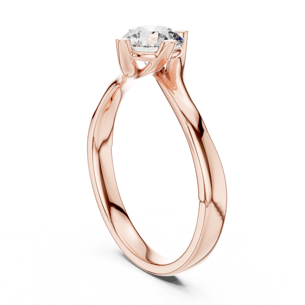 Round Moissanite Twist Bypass Solitaire Ring in rose 925 sterling silver, view 1