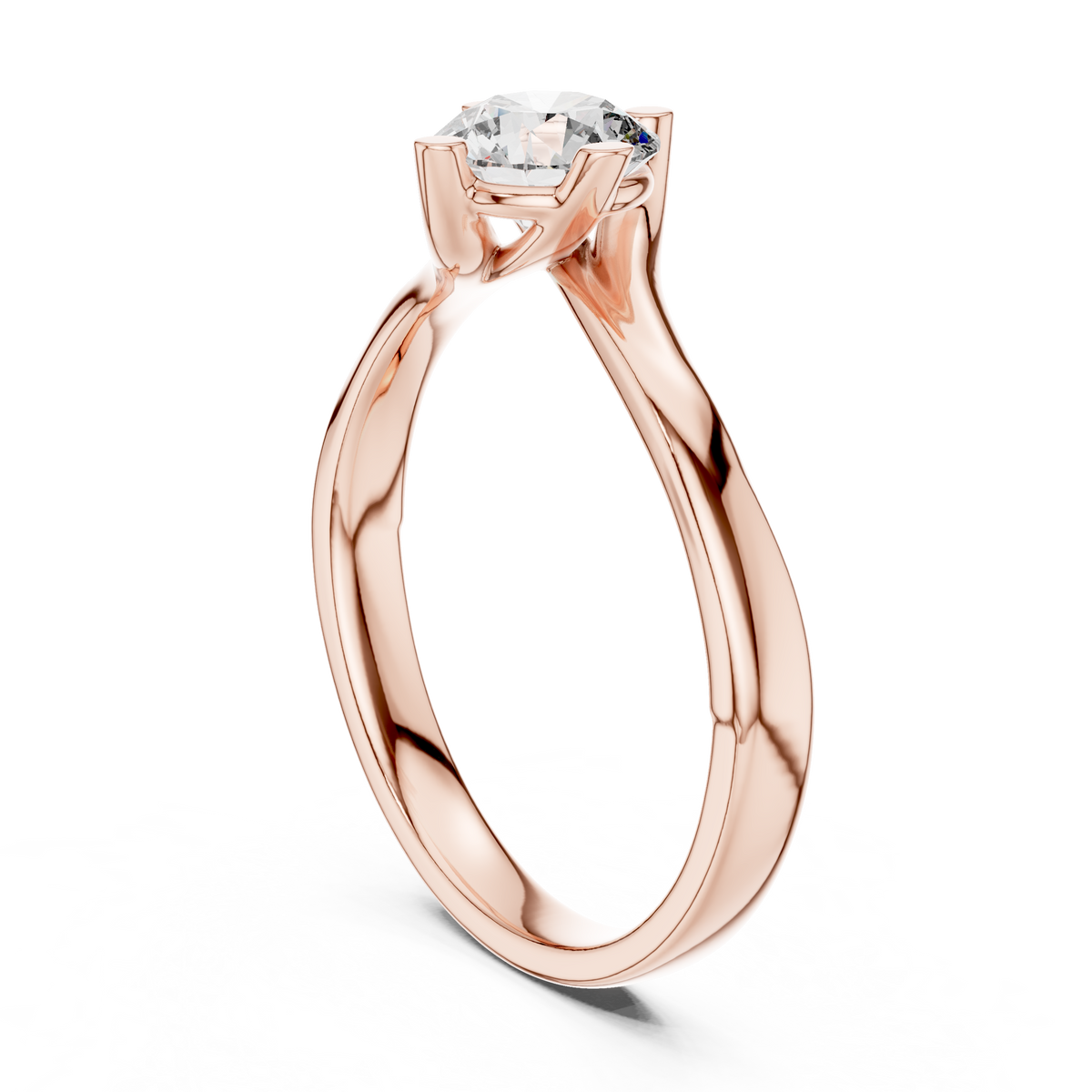 Round Moissanite Twist Bypass Solitaire Ring in rose 925 sterling silver, view 1