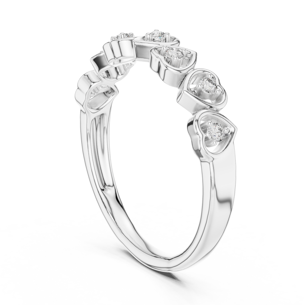 Row of Hearts Moissanite Band in white 925 sterling silver, view 1