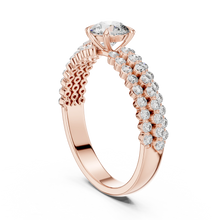Round Solitaire Moissanite Ring with Double Row Pavé Band in rose 925 sterling silver, view 1