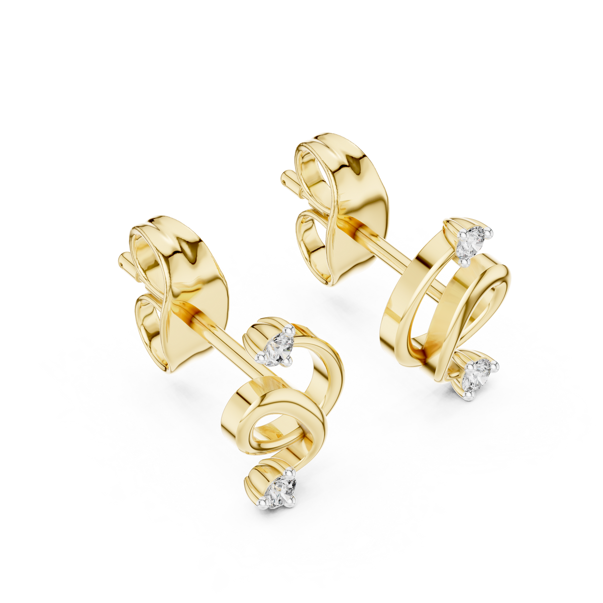 Moissanite Swirl Stud Earrings in yellow 925 sterling silver, view 2