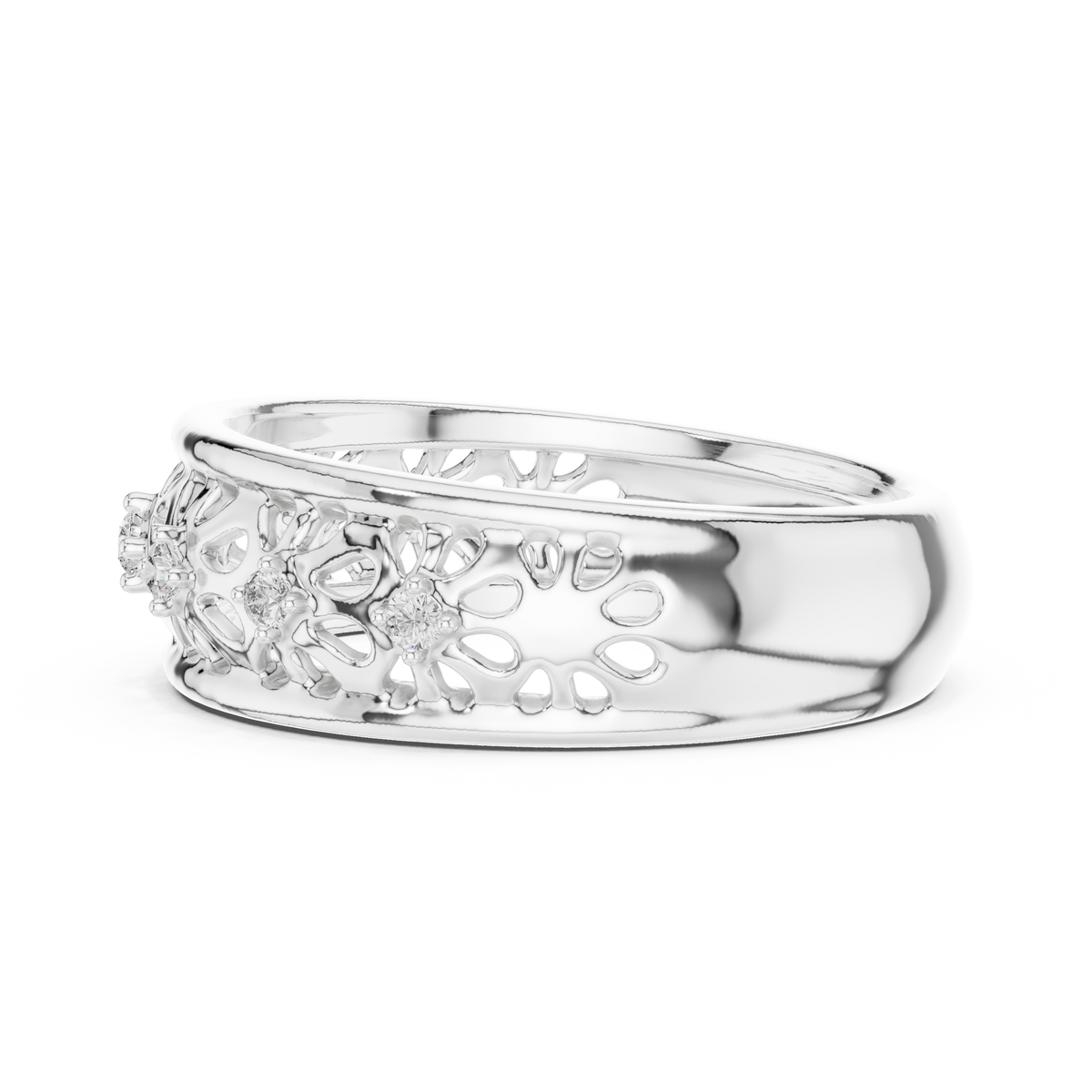 Floral Filigree Moissanite Band in white 925 sterling silver, view 3