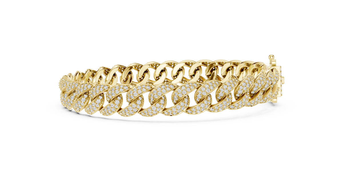 Pave Moissanite Cuban Link Bracelet in yellow 925 sterling silver, view 4