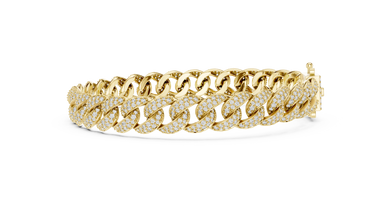 Pave Moissanite Cuban Link Bracelet in yellow 925 sterling silver, view 4
