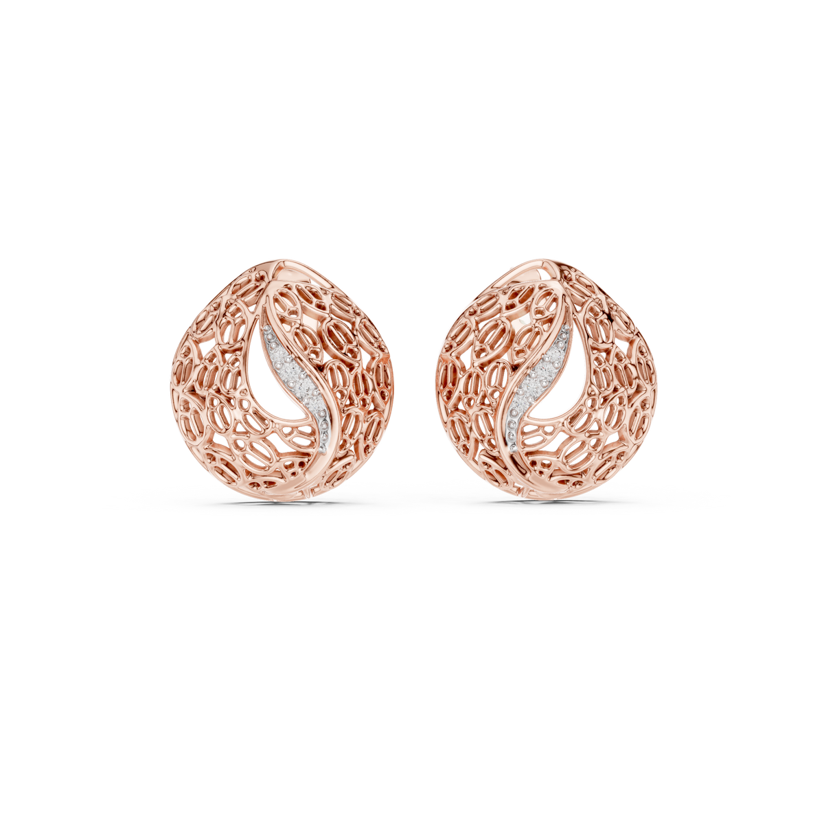 Moissanite Filigree Dome Stud Earrings in rose 925 sterling silver, view 4