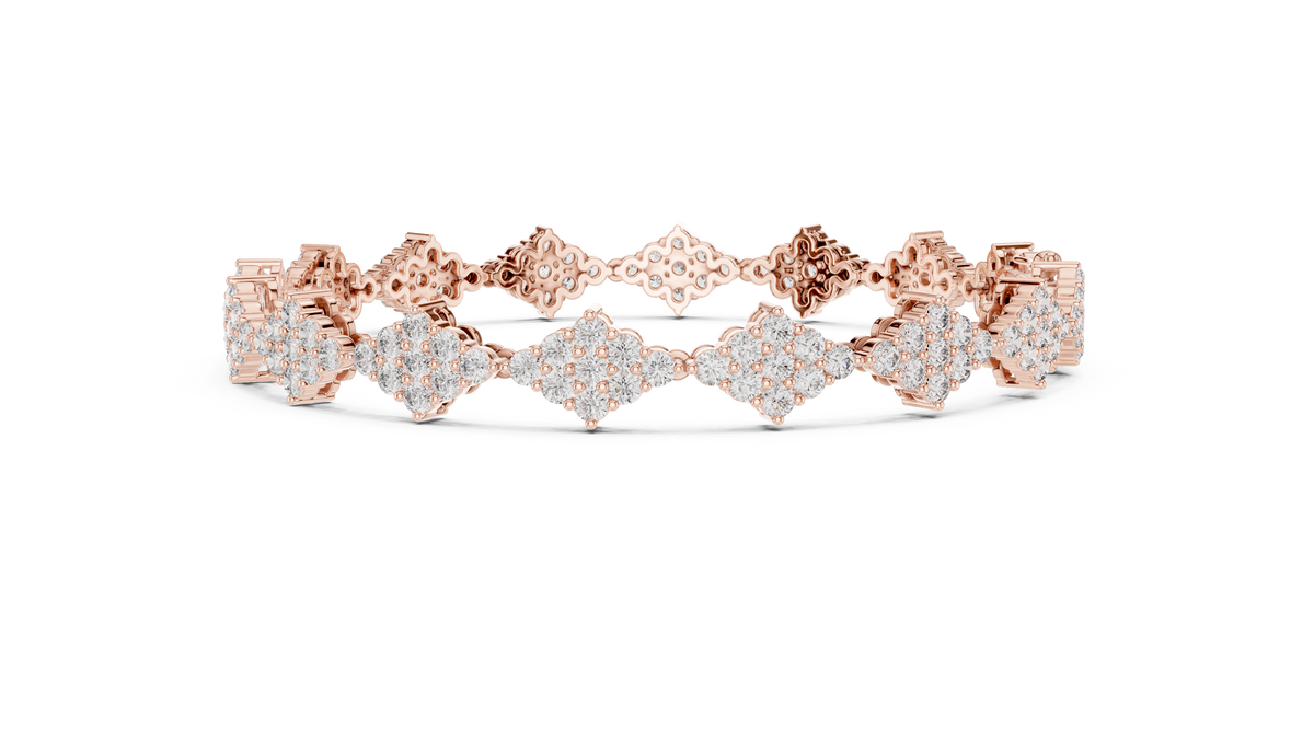 Diamond Shape Cluster Moissanite Bracelet in rose 925 sterling silver, view 4