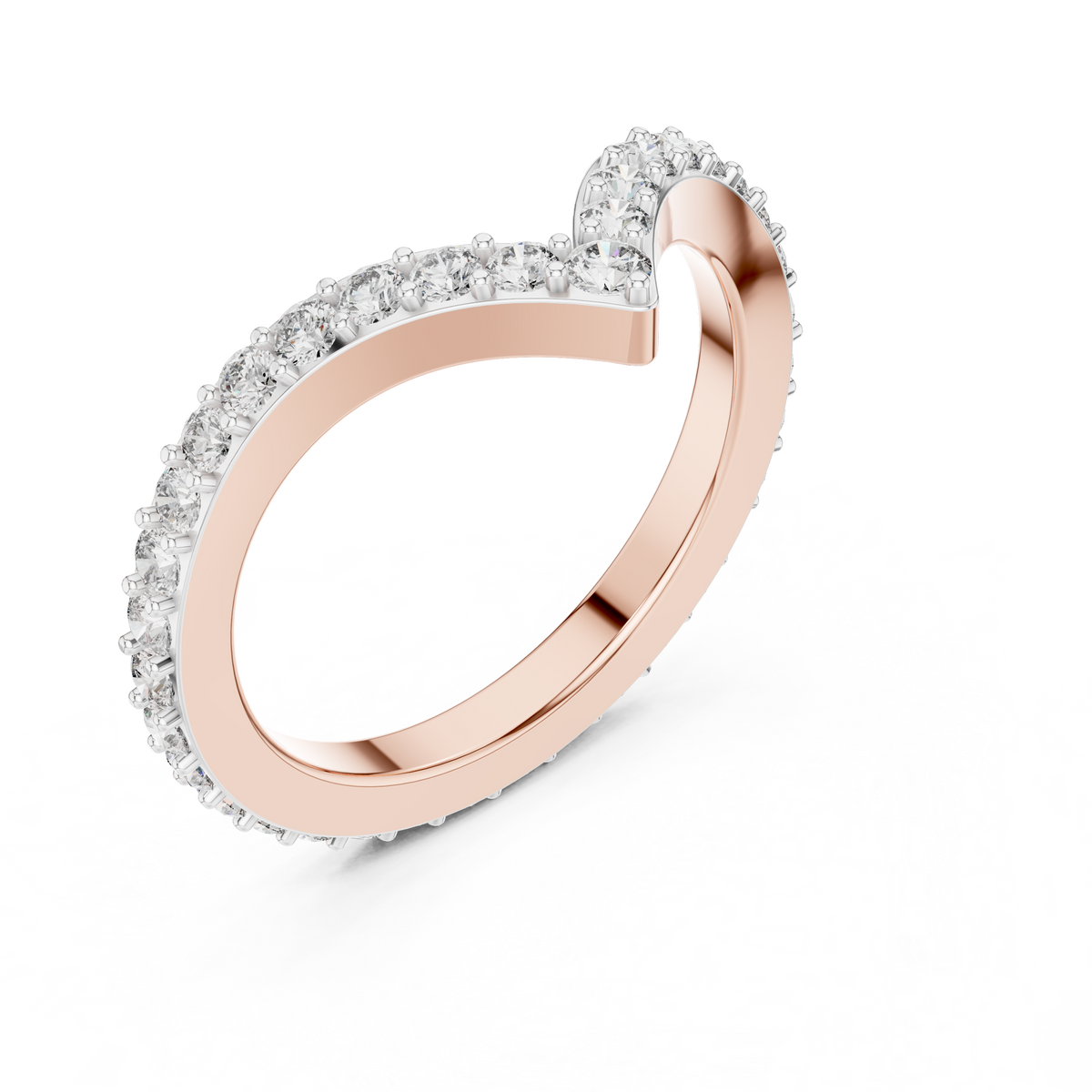 Pavé Chevron Moissanite Ring in rose 925 sterling silver, view 2