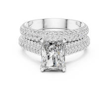 Radiant Cut Moissanite Ring with Wide Pavé Band in white 925 sterling silver, view 4