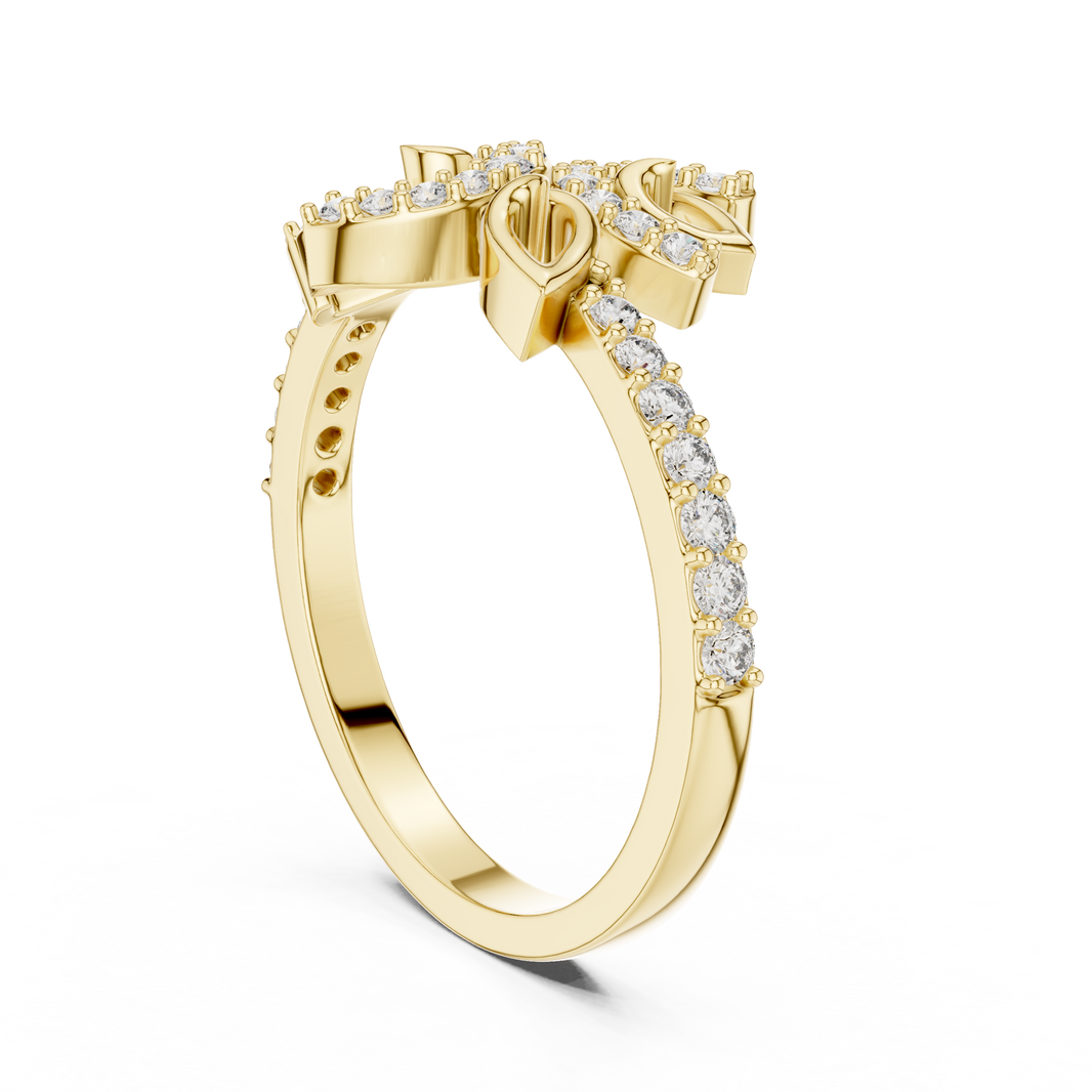 Pavé Leaf Vine Bypass Moissanite Ring in yellow 925 sterling silver, view 1