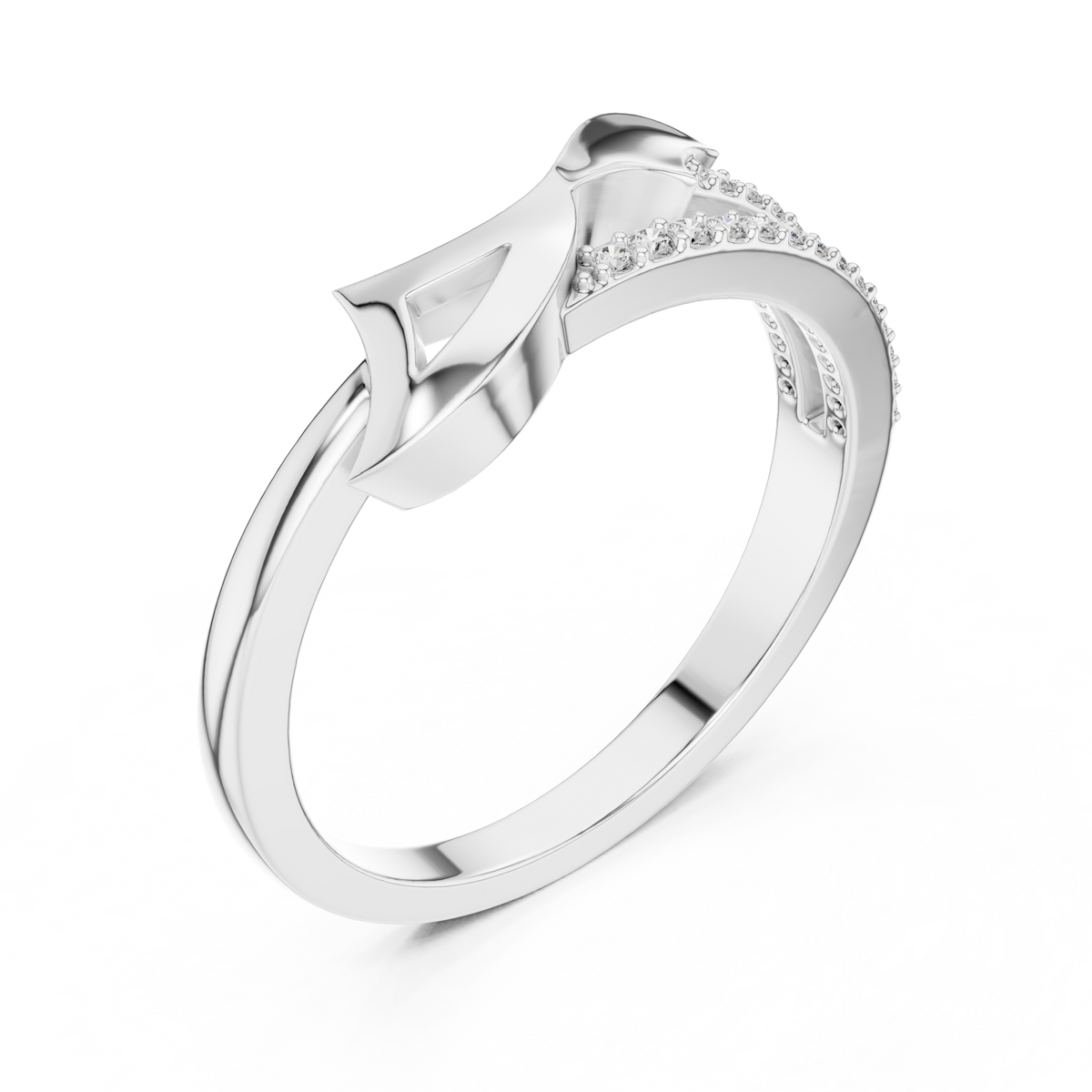 Sculpted Wave Bypass Moissanite Ring in white 925 sterling silver, view 2
