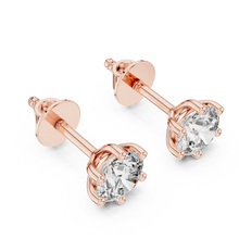 Round moissanite six-prong stud earrings in rose 925 sterling silver, view 2
