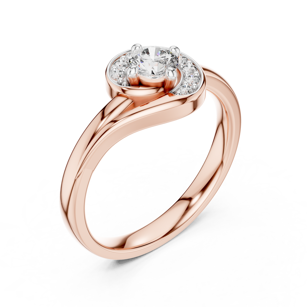 Swirl Halo Moissanite Ring in rose 925 sterling silver, view 2