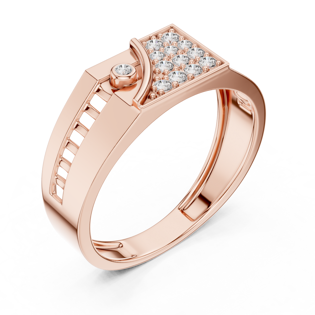 Men's Wide Signet Pavé Moissanite Ring with Bezel Accent in rose 925 sterling silver, view 2